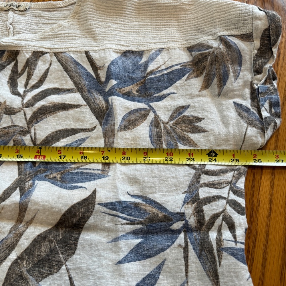Lungo L'arno Women's Abstract linen cotton short sleeve blue beige blouse sz 2X - Picture 4 of 8